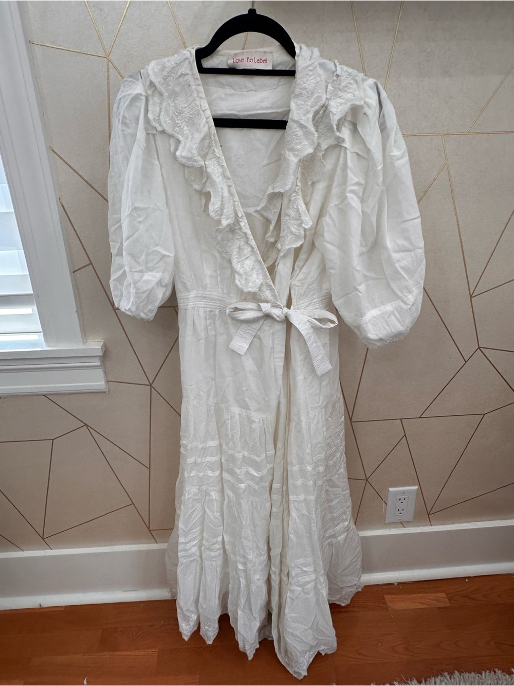 Anthropologie White Vintage Ruffled Wrap Maxi Dress